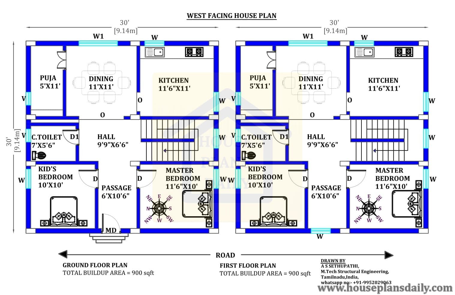 West Facing Vastu House Plan