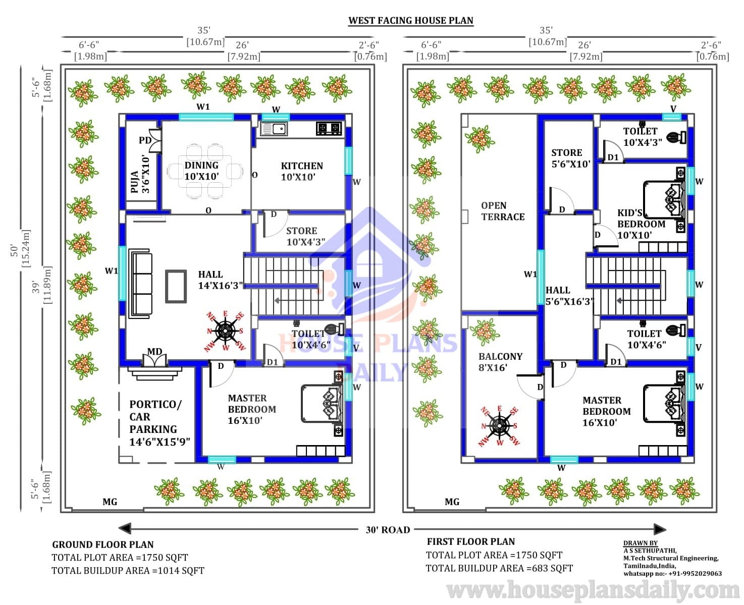 Vastu Compliant West Facing Home Plan