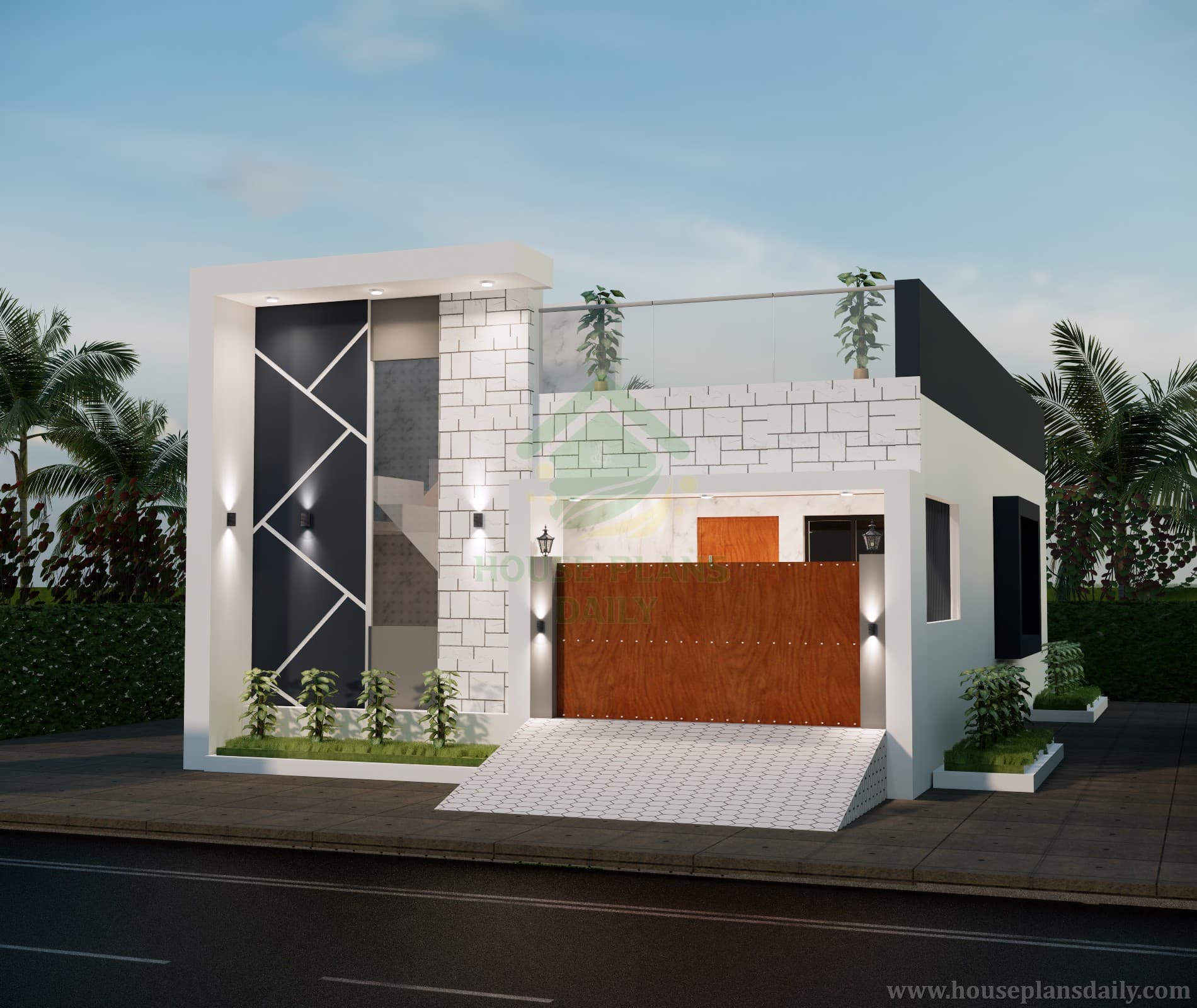 1080 SqFt East-Facing House Plan and Modern Elevation