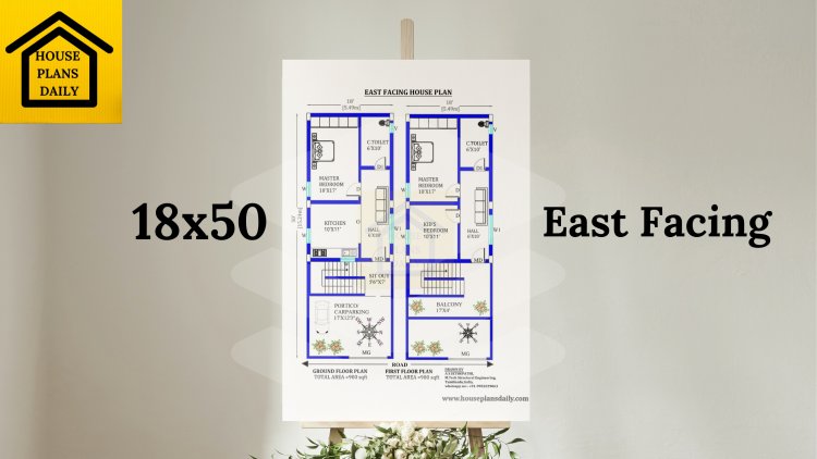 18x50 East face house design as per vastu