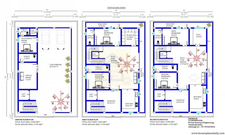 39x59 South Facing Home Plan With Vastu