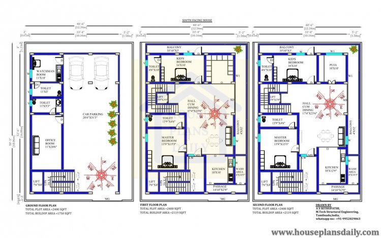40 x 60 house plans south facing