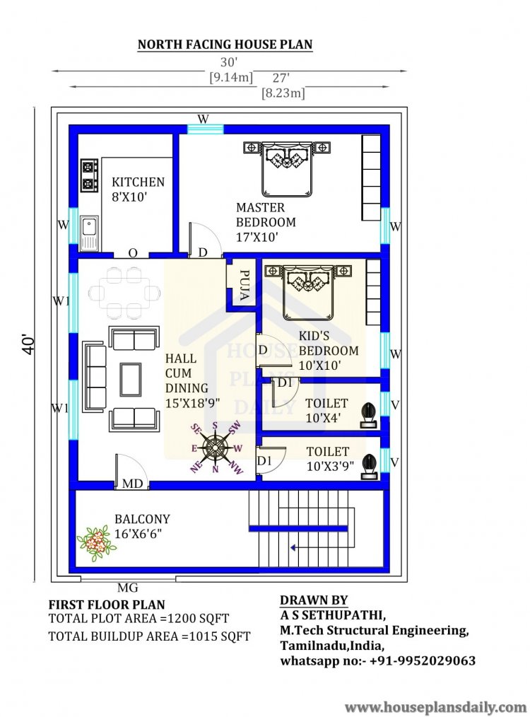 30x40 north facing vastu plan