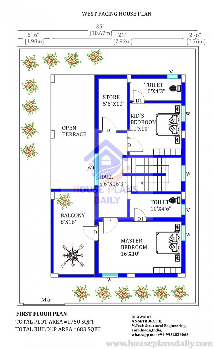 west facing duplex house plan 