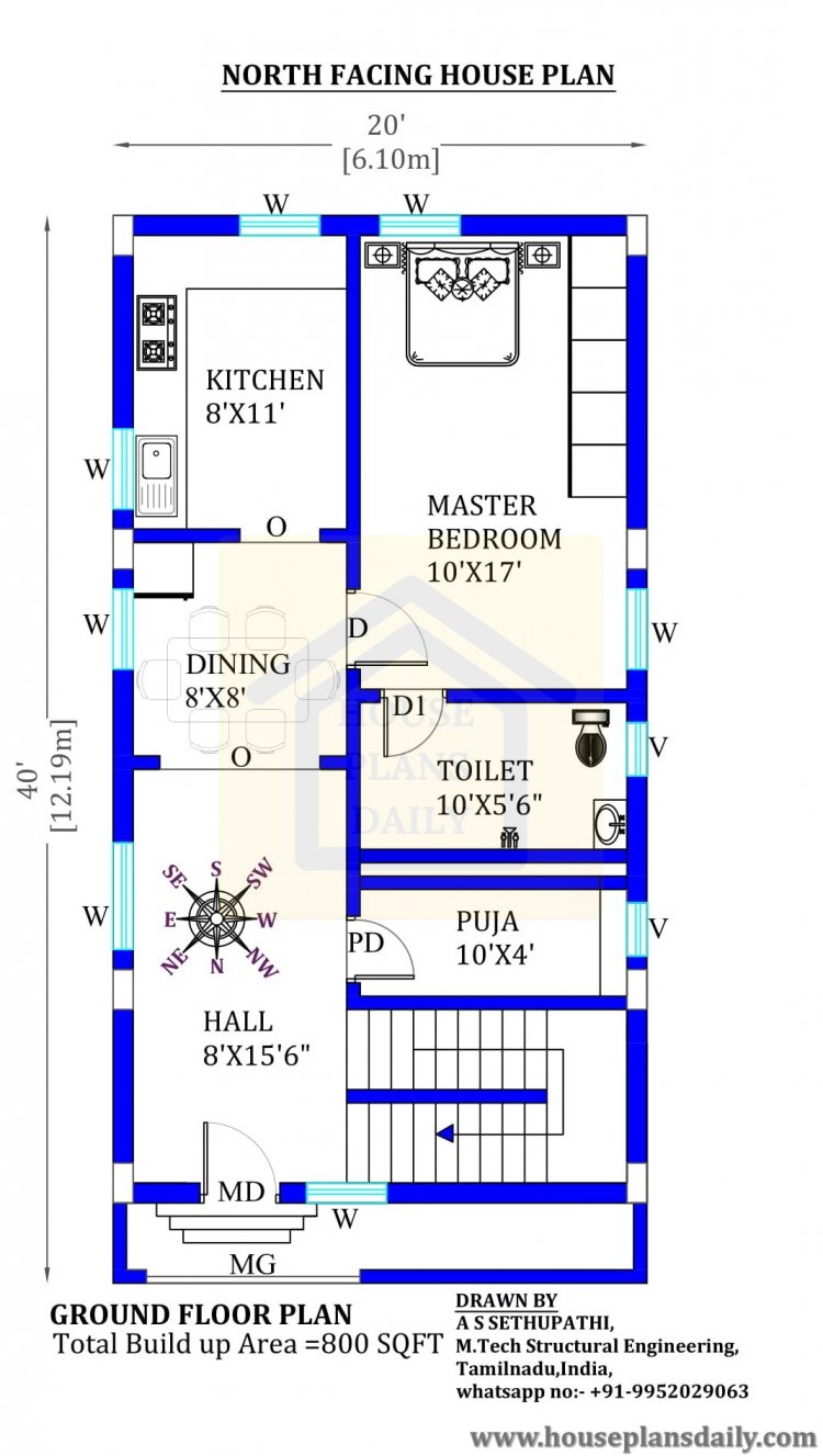 20x40 North facing house plans