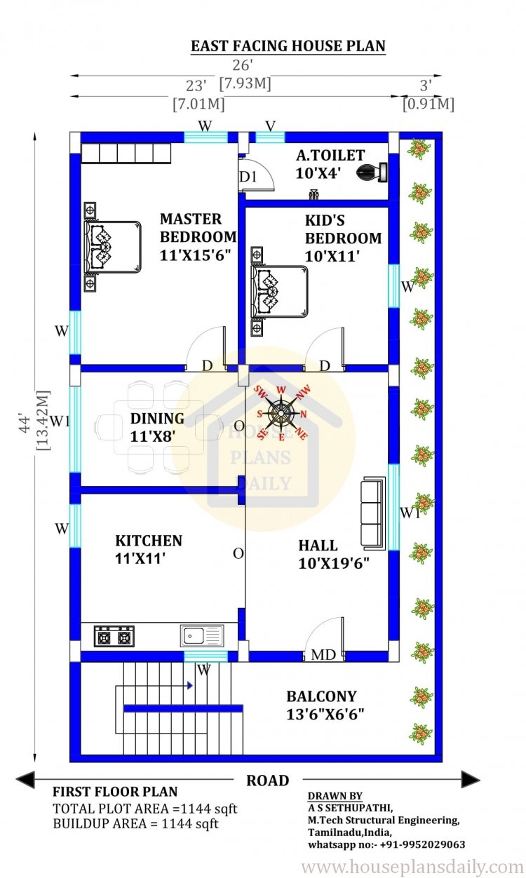 2 BHK East Facing House Plan as Per Vastu
