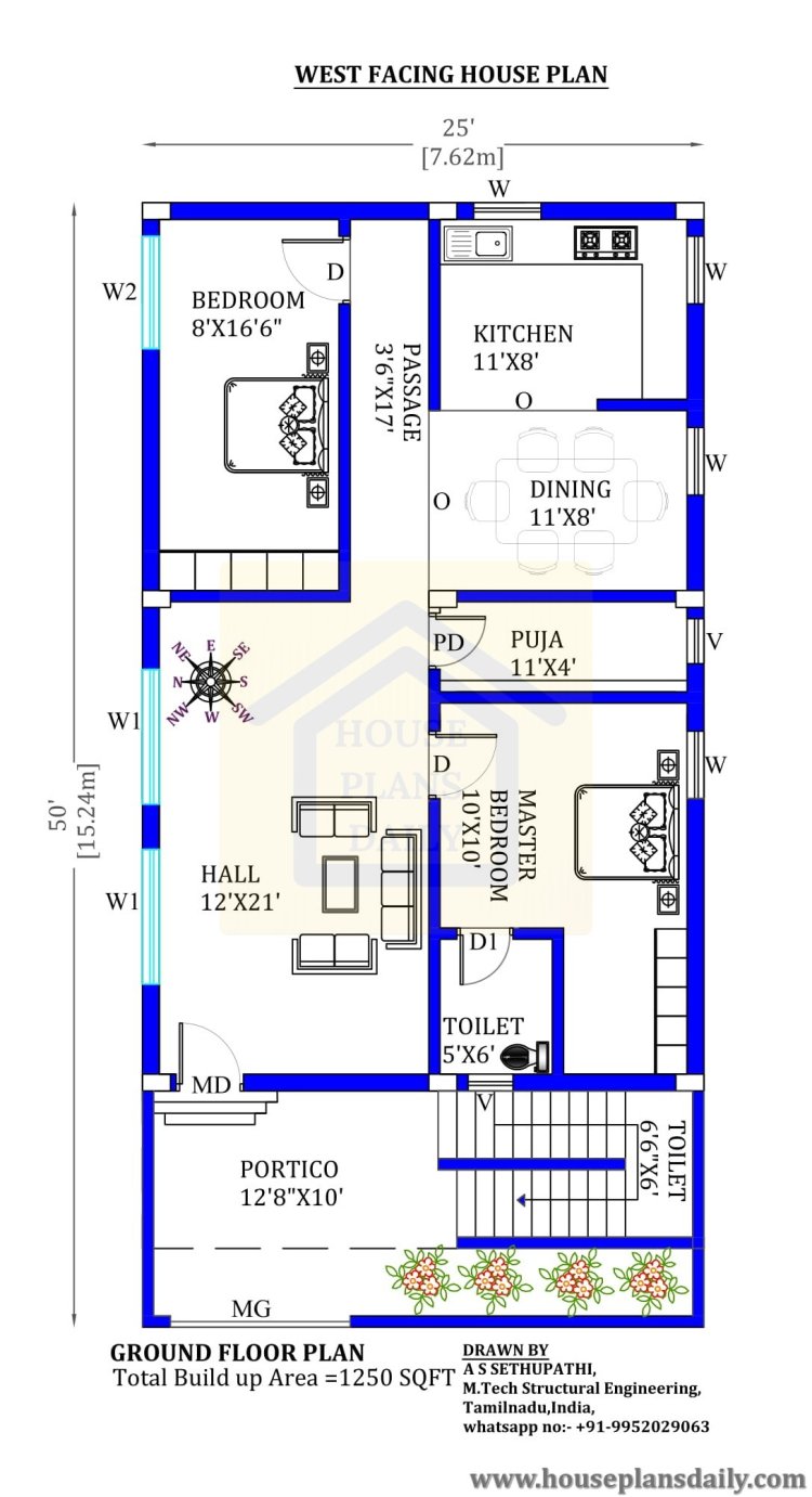 25x50 house plan 3d
