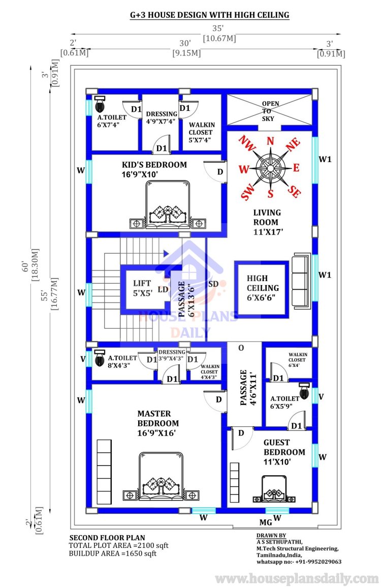 , East facing house Vastu plan 3 bedroom