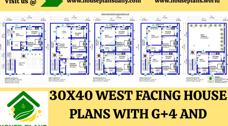 30X40 WEST FACING HOUSE PLANS WITH G+4 AND STRUCTURAL DESIGNS