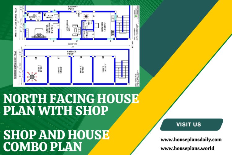 NORTH FACING HOUSE PLAN WITH SHOP | SHOP AND HOUSE COMBO PLAN